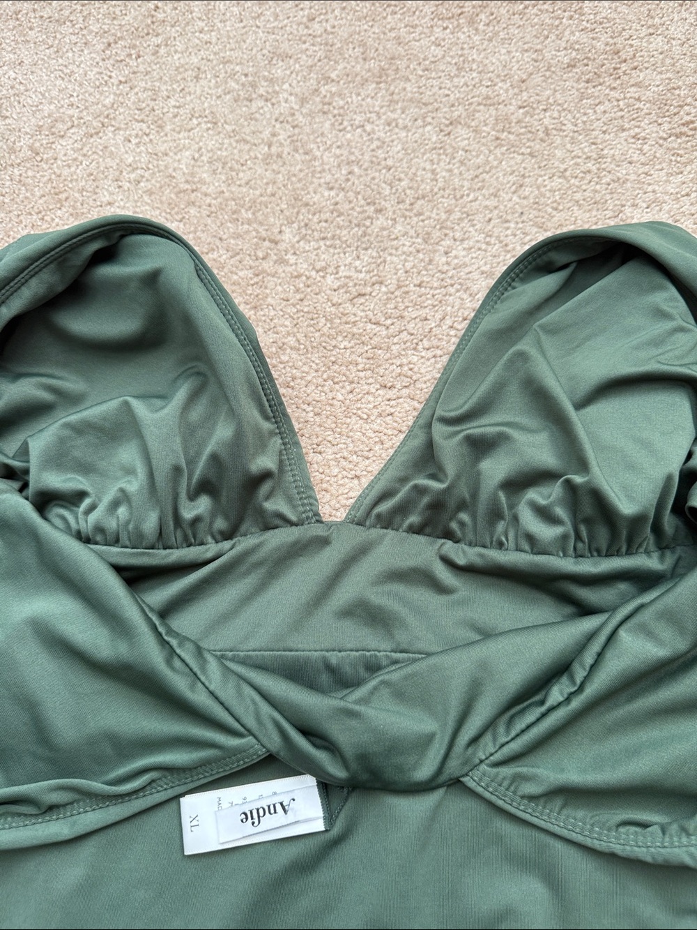Andie The Mykonos Olive Green Deep V Wireless One Piece Swimsuit Size XL - Picture 5 of 8